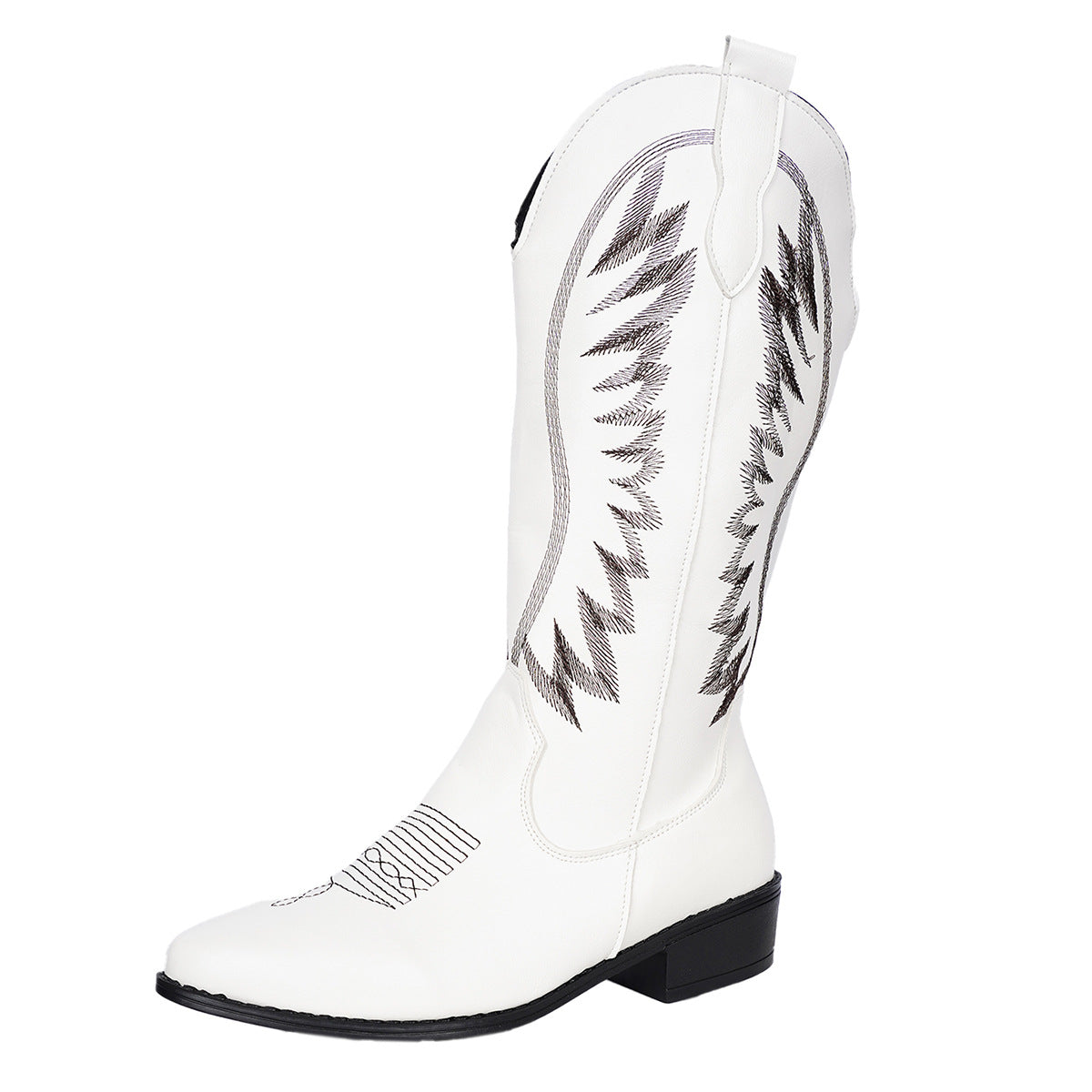 Bottes mi-mollet à col en V brodées, style western cowboy, européen et américain