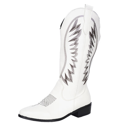 Bottes mi-mollet à col en V brodées, style western cowboy, européen et américain