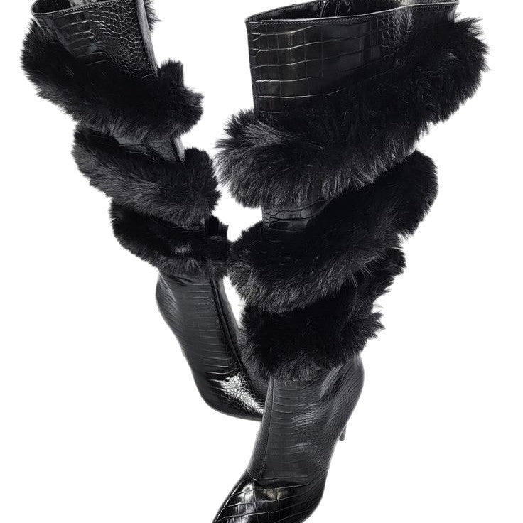 Bottes à talons aiguilles à bout pointu bordées de laine, tendance pour le commerce extérieur