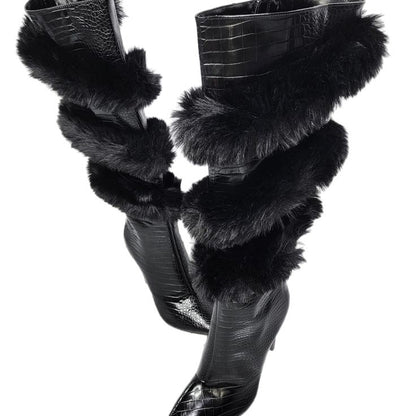 Bottes à talons aiguilles à bout pointu bordées de laine, tendance pour le commerce extérieur