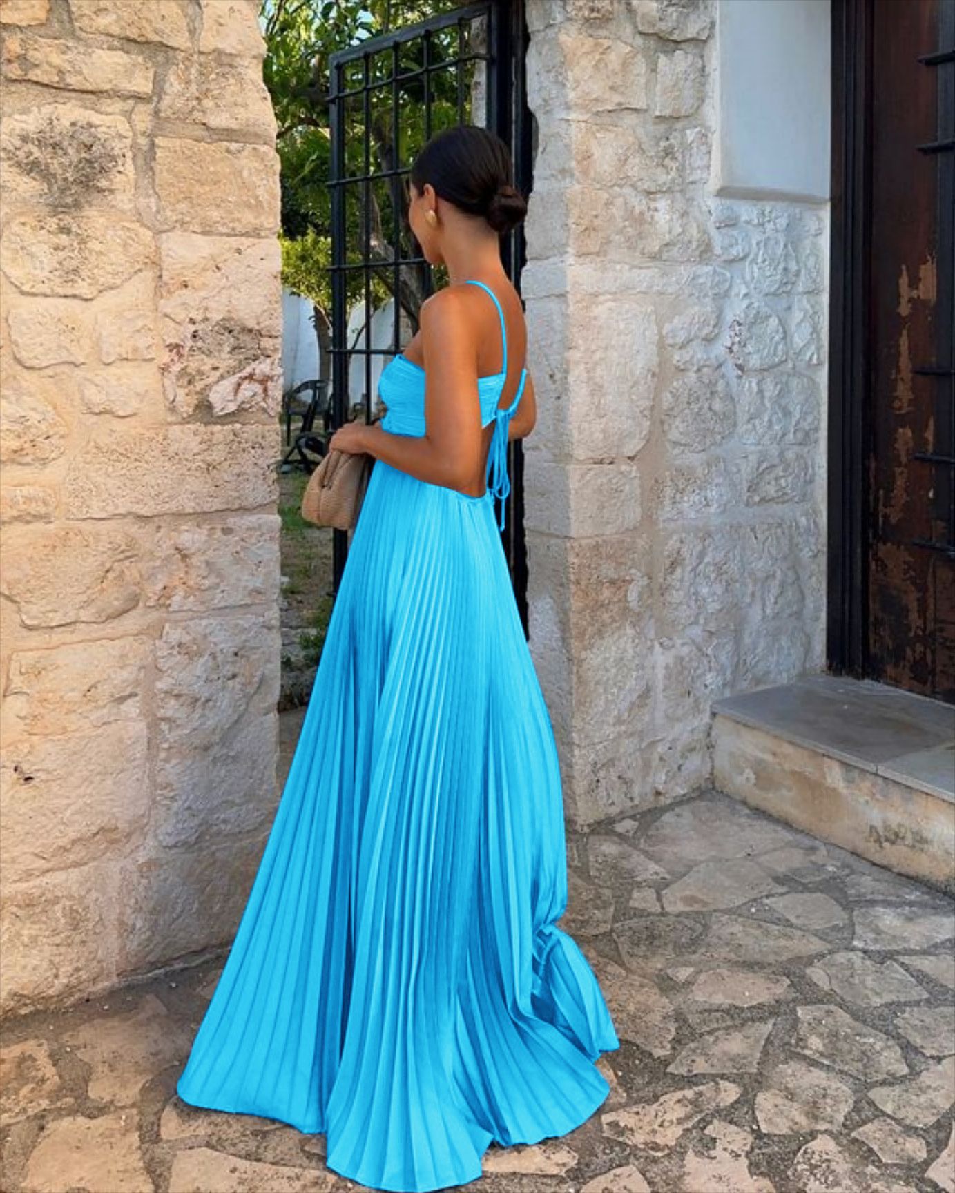 Robe bustier plissée sans manches à bretelles