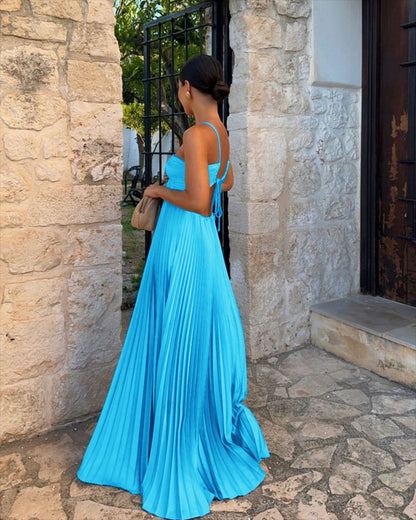 Robe bustier plissée sans manches à bretelles